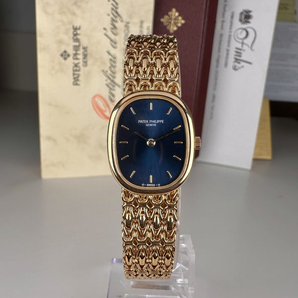 1997 Patek Philippe Ladies Ref 4764\001 Golden Ellipse 18k Gold Factory Blue Dial with Box and Papers