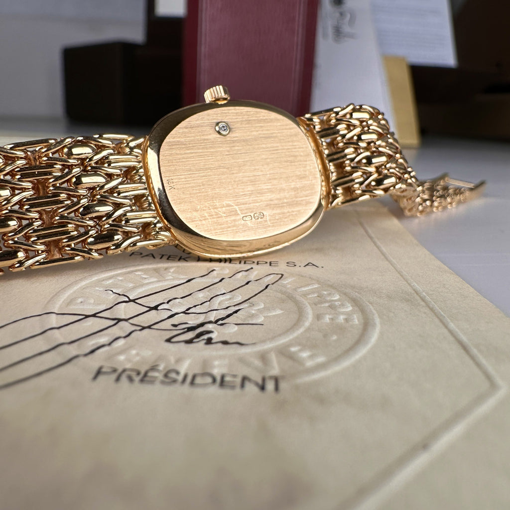1997 Patek Philippe Ladies Ref 4764\001 Golden Ellipse 18k Gold Factory Blue Dial with Box and Papers