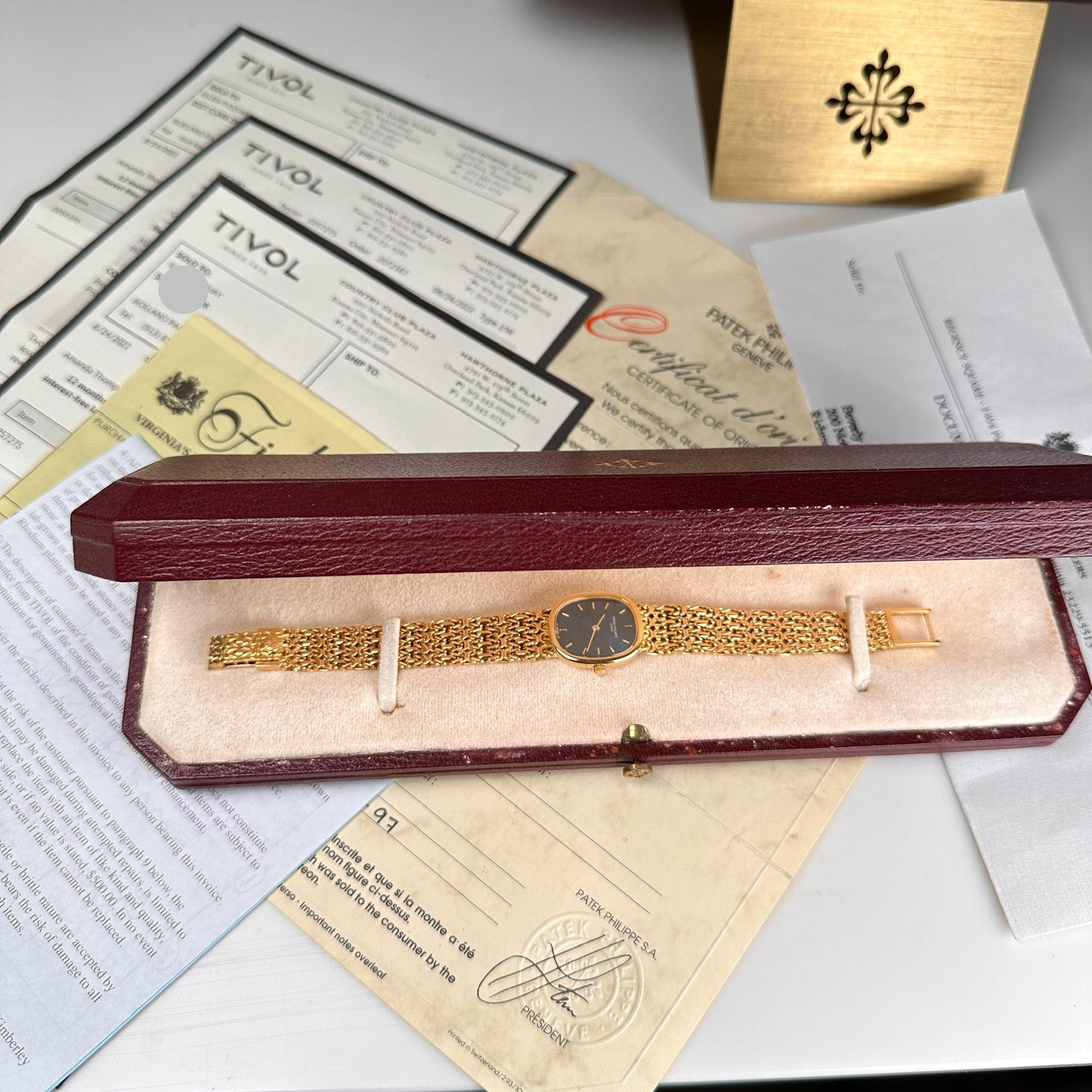 1997 Patek Philippe Ladies Ref 4764\001 Golden Ellipse 18k Gold Factory Blue Dial with Box and Papers