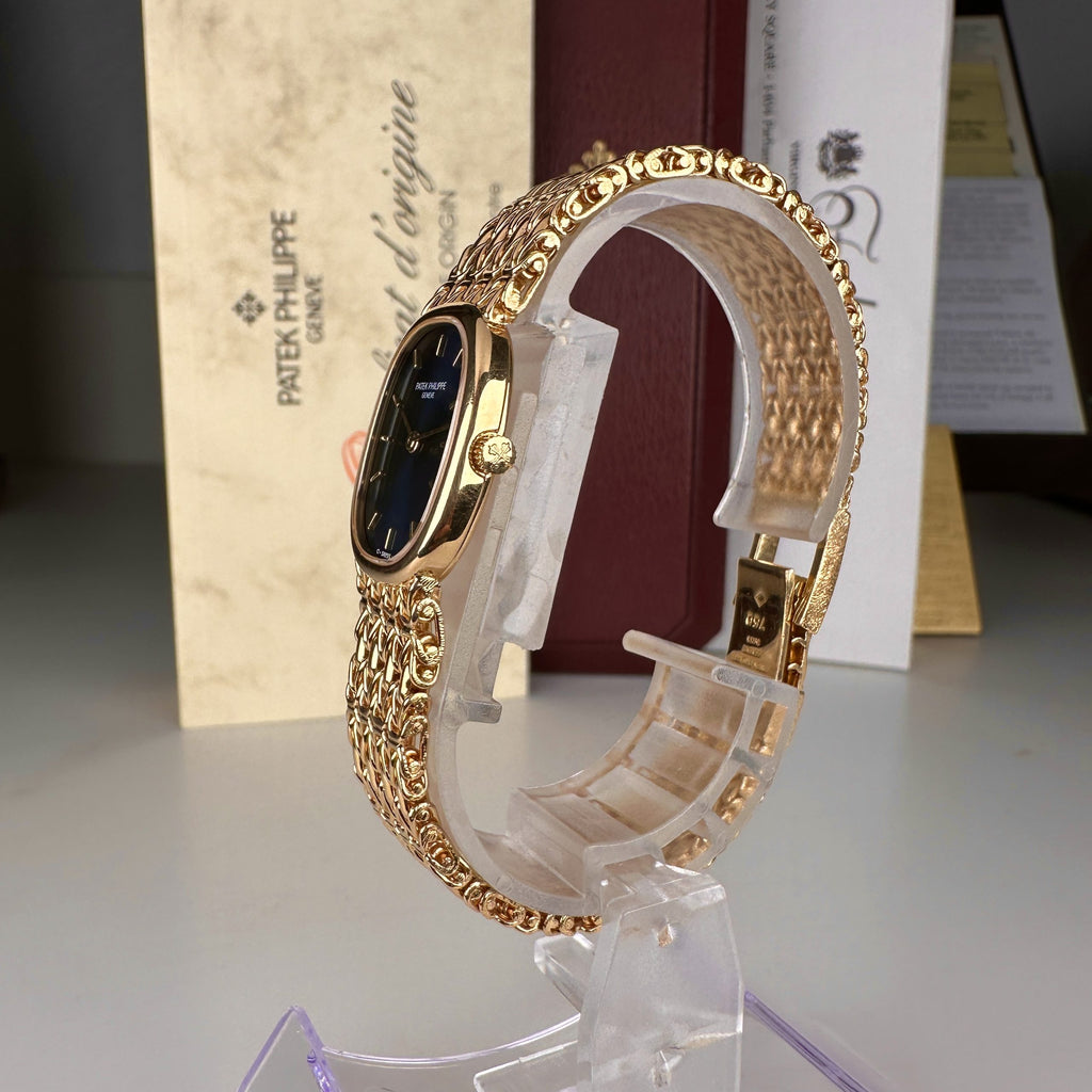 1997 Patek Philippe Ladies Ref 4764\001 Golden Ellipse 18k Gold Factory Blue Dial with Box and Papers