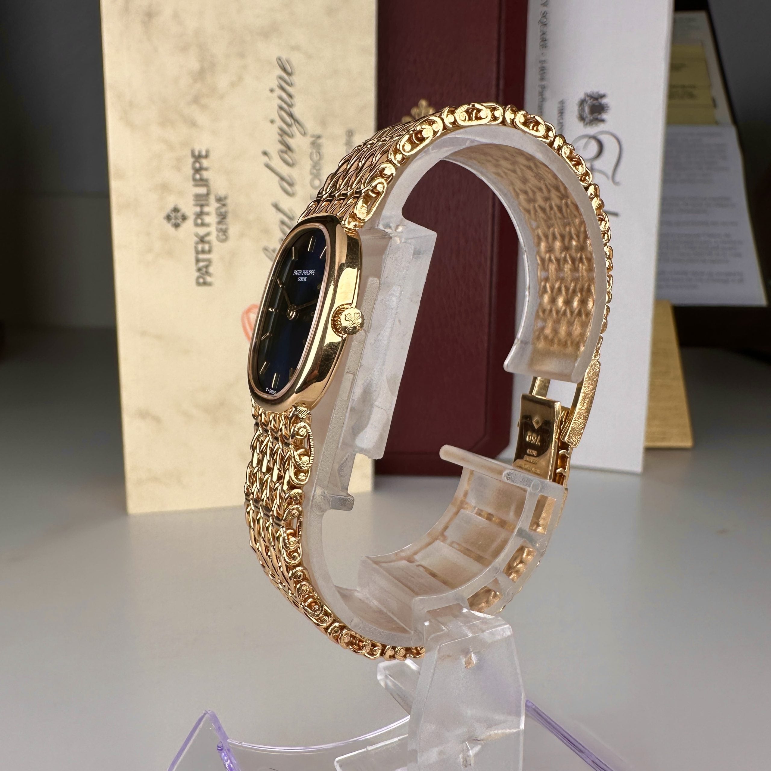 1997 Patek Philippe Ladies Ref 4764\001 Golden Ellipse 18k Gold Factory Blue Dial with Box and Papers