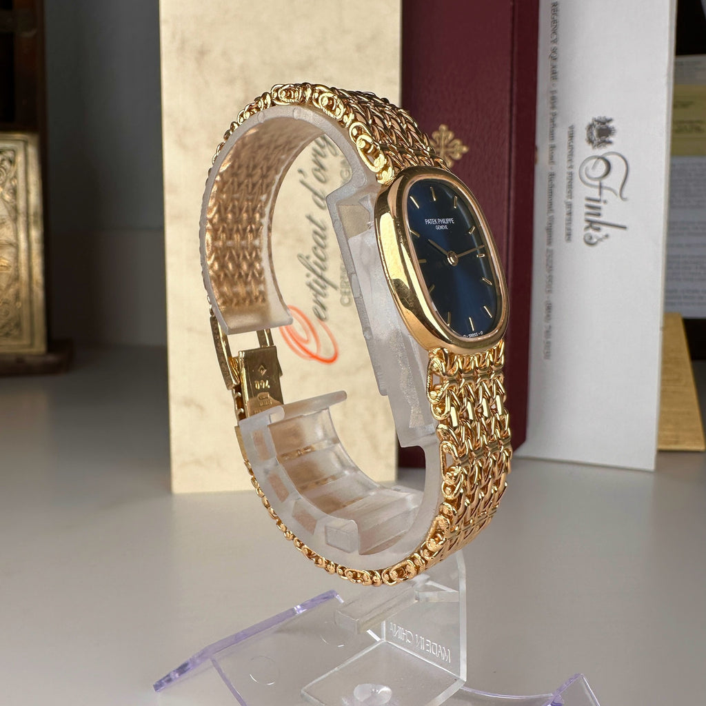 1997 Patek Philippe Ladies Ref 4764\001 Golden Ellipse 18k Gold Factory Blue Dial with Box and Papers