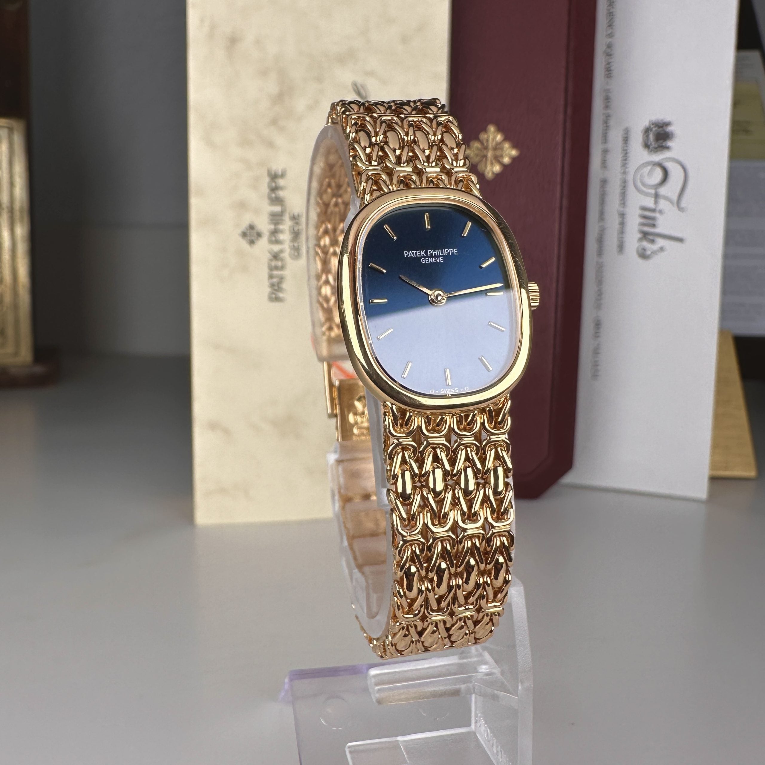 1997 Patek Philippe Ladies Ref 4764\001 Golden Ellipse 18k Gold Factory Blue Dial with Box and Papers