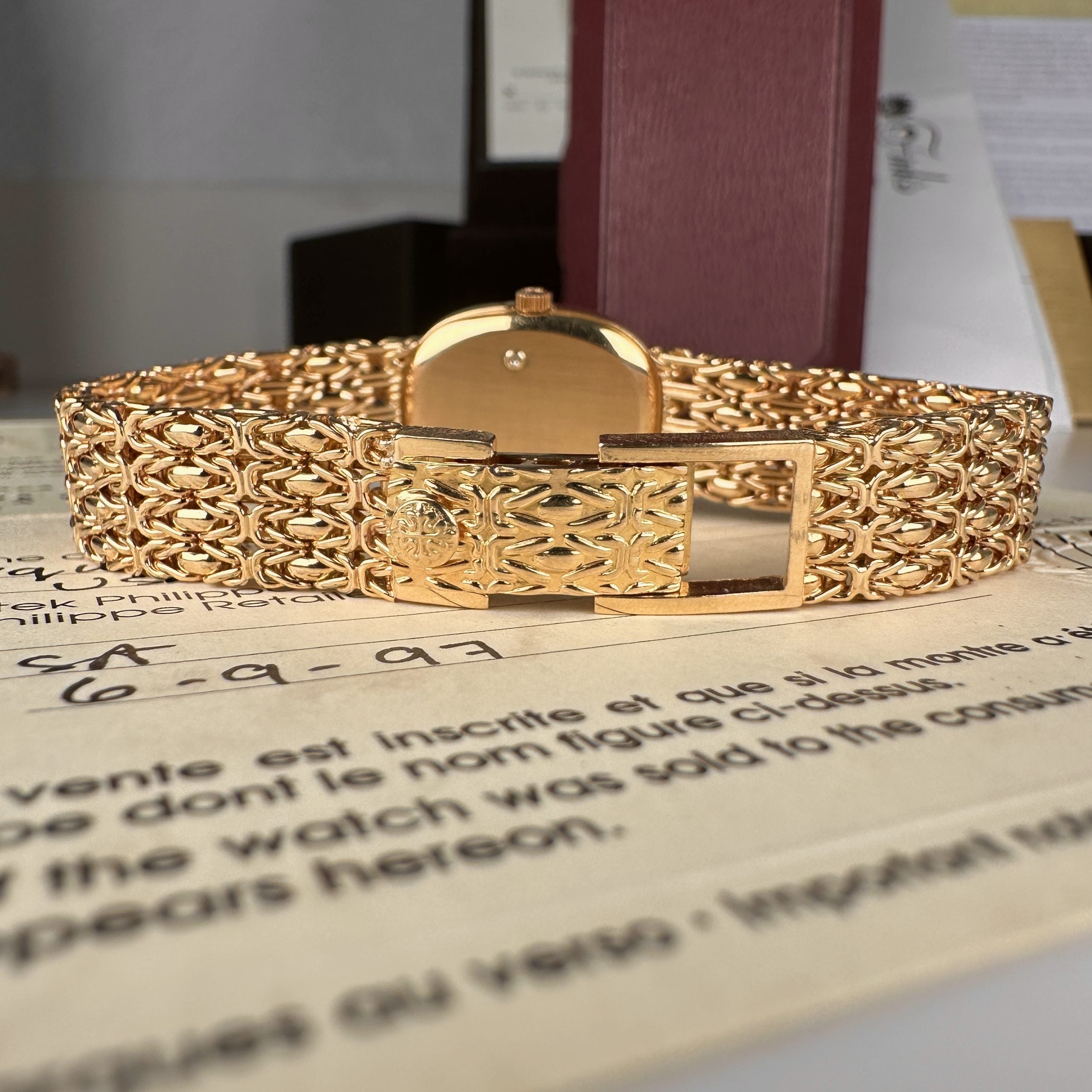 1997 Patek Philippe Ladies Ref 4764\001 Golden Ellipse 18k Gold Factory Blue Dial with Box and Papers