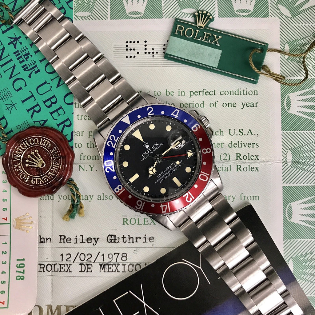 Vintage Rolex 1675 GMT Master Pepsi untouched 1978’s box and Punched paper set