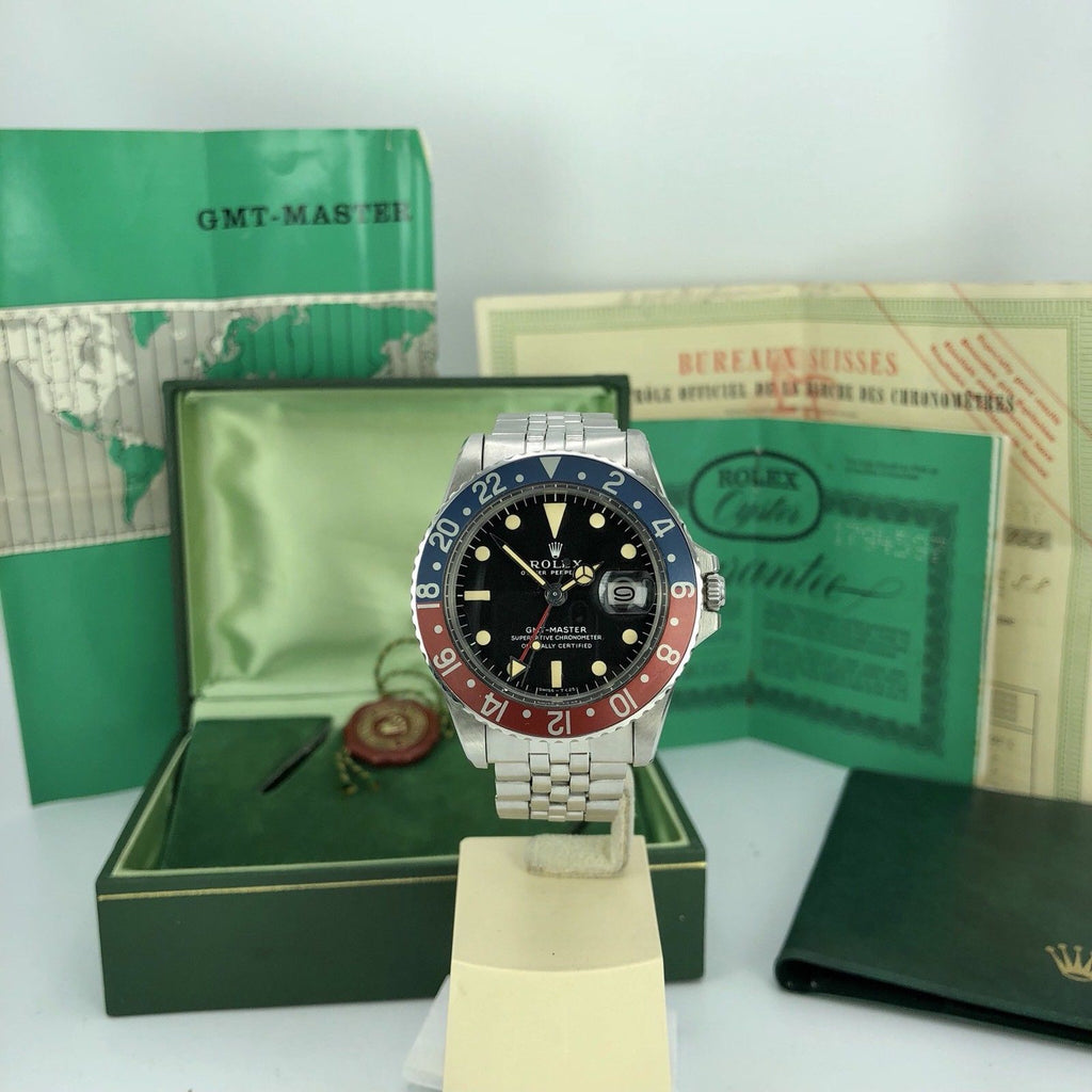 Vintage Rolex GMT Master 1675 Mk1 Dial Full Set Double Punch Papers Box 1968
