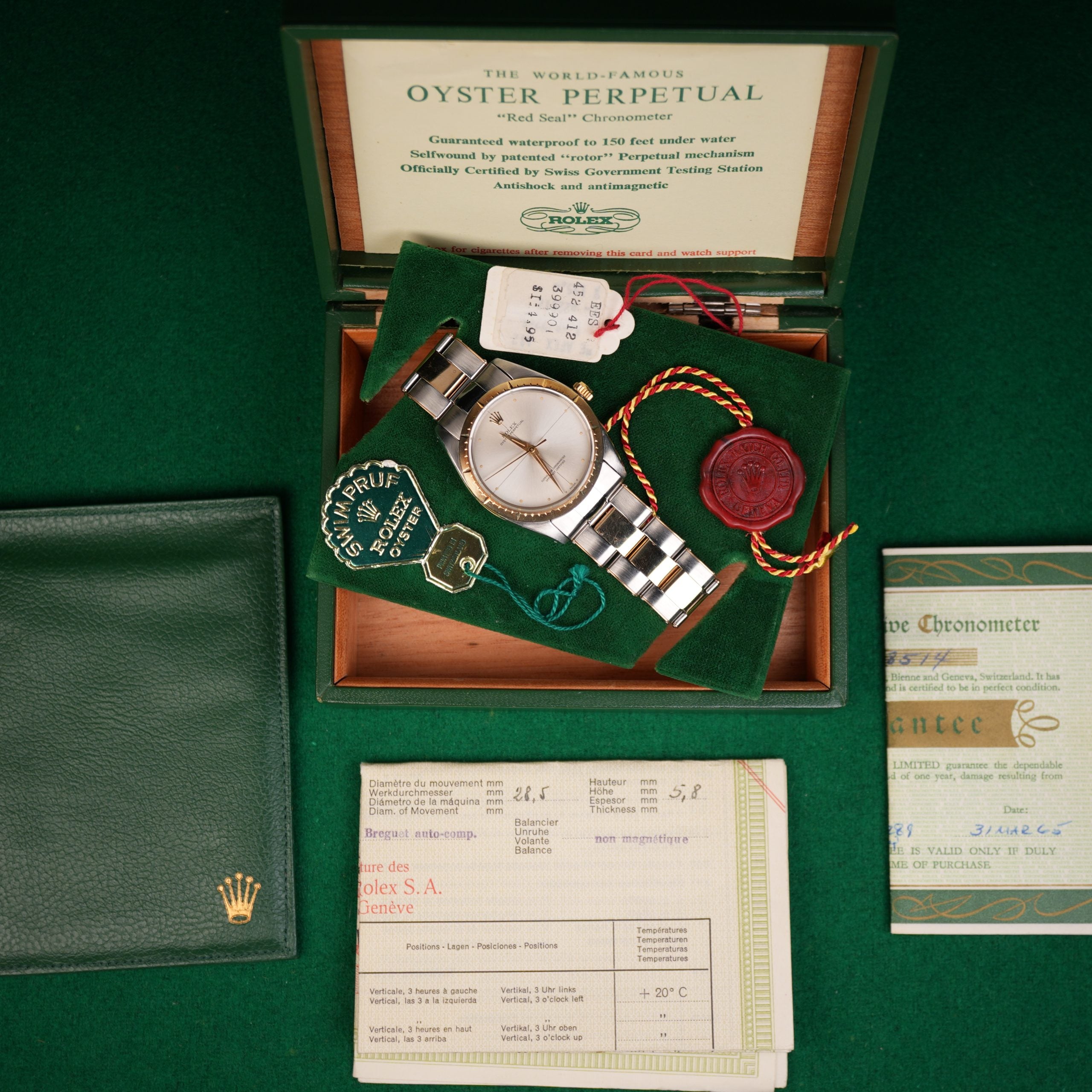 1964 NOS Rolex Oyster Perpetual Zephyr 1008 New Old Stock Steel and Yellow Gold Full Set