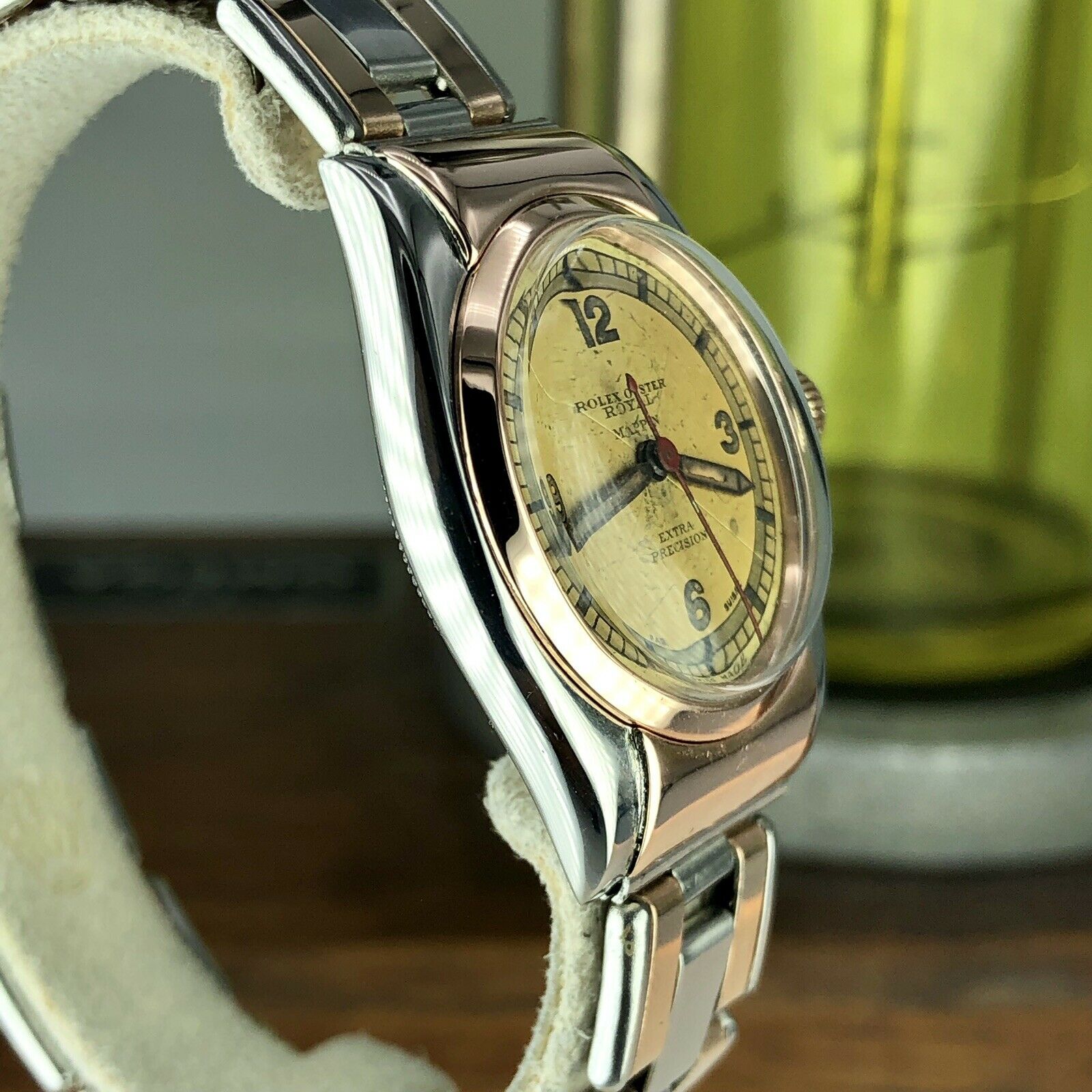1930 Vintage Rolex 2319 Hooded Bubble Back Rose Gold & Steel Retailed By Mappin
