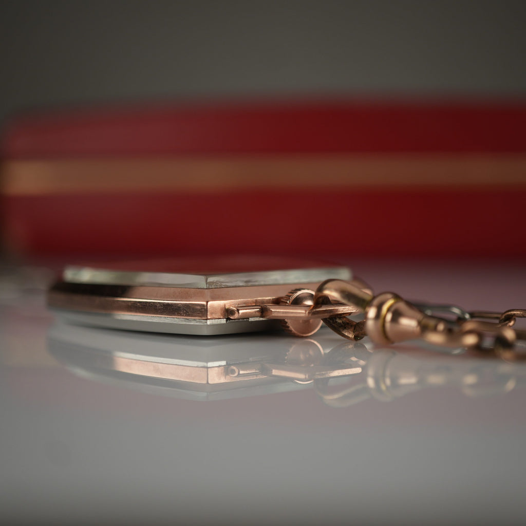 1938 Rolex 1645 Prince Imperial Doctor’s Rose Gold and Steel Pendant Watch Three Tone Dial “Especially Accurate” with Box and Chain