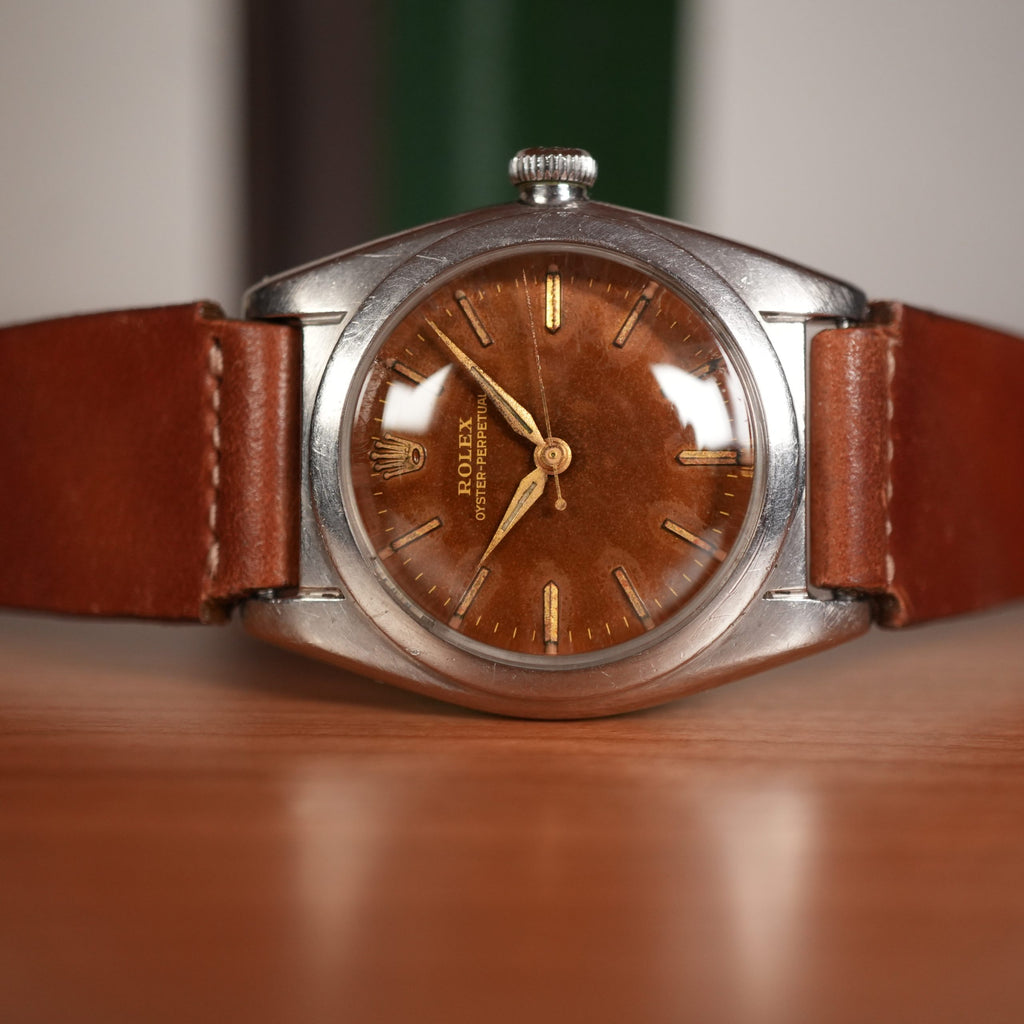 1941 Rolex Oyster Perpetual 2940 Bubbleback Full Tropical Brown Caramel Gilt Dial