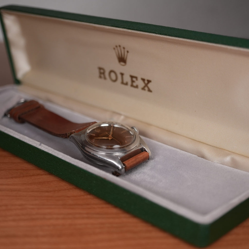 1941 Rolex Oyster Perpetual 2940 Bubbleback Full Tropical Brown Caramel Gilt Dial