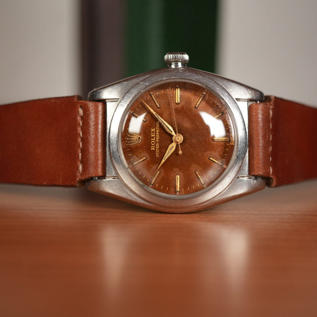 1941 Rolex Oyster Perpetual 2940 Bubbleback Full Tropical Brown Caramel Gilt Dial