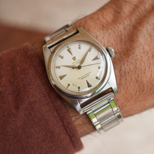 1950 Rolex Oyster Perpetual Bubble Back Ref 6050 with Original Gay Frères Stretch Rivet Bracelet