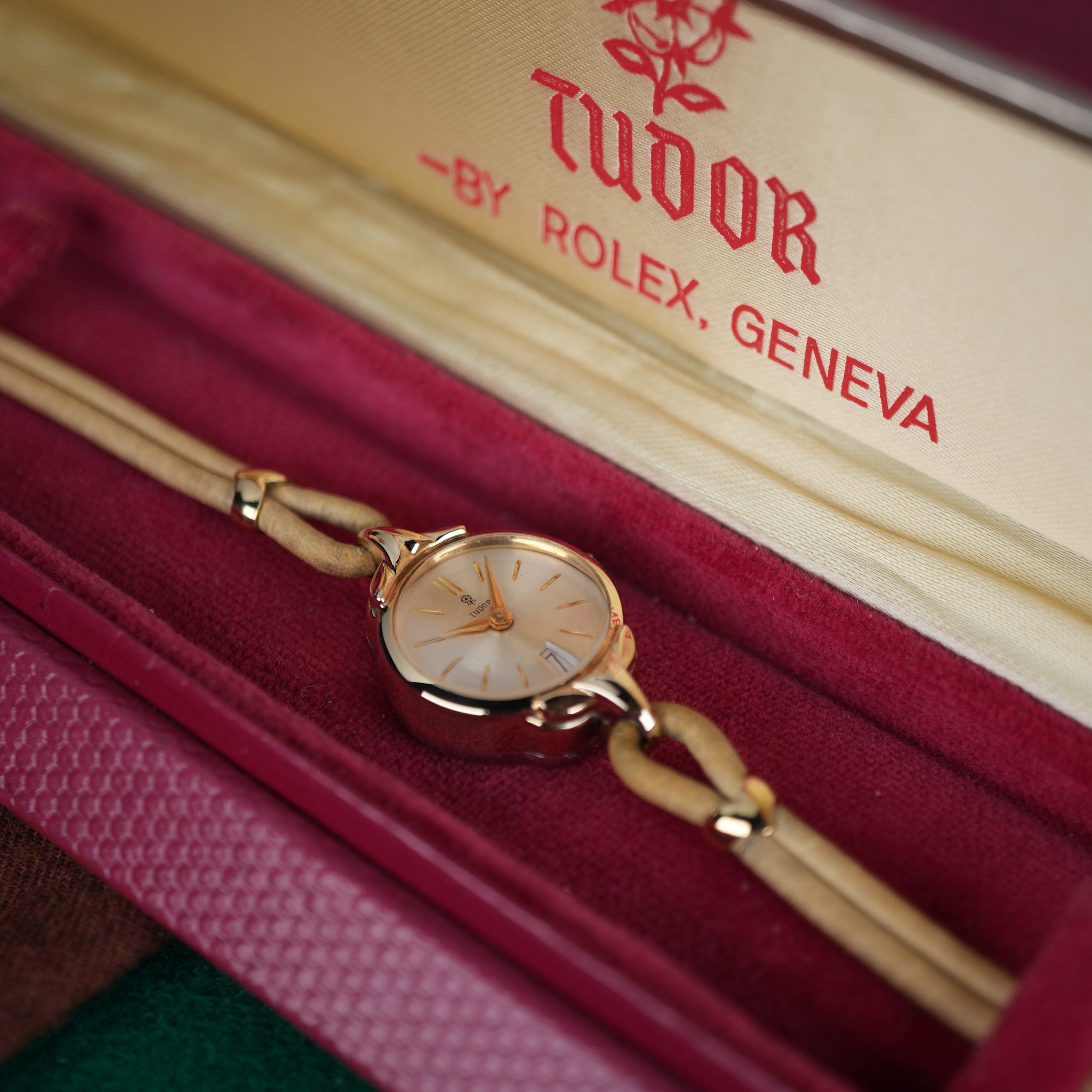 1950’s Rolex Tudor Ref. 577 Ladies Watch New Old Stock Manual Wind Gold Plated Original Box and Stickers