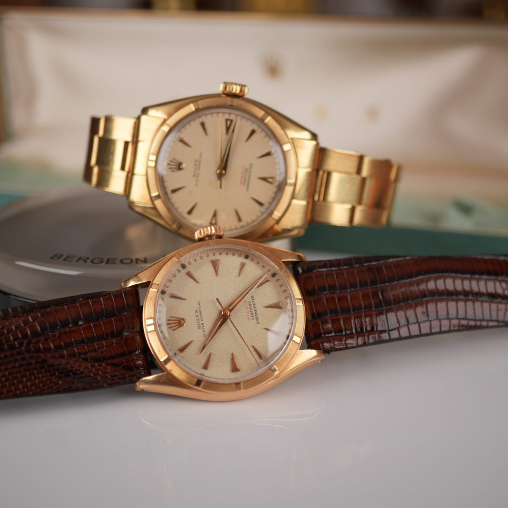 1951 Rolex Oyster Perpetual 6085 Rose Gold Red Officially Honeycomb Dial Unpolished