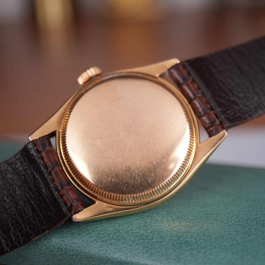 1951 Rolex Oyster Perpetual 6085 Rose Gold Red Officially Honeycomb Dial Unpolished