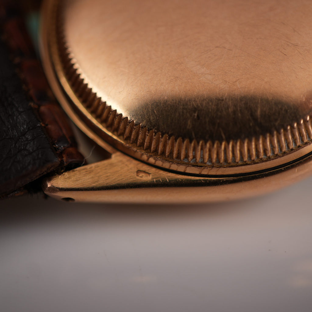 1951 Rolex Oyster Perpetual 6085 Rose Gold Red Officially Honeycomb Dial Unpolished