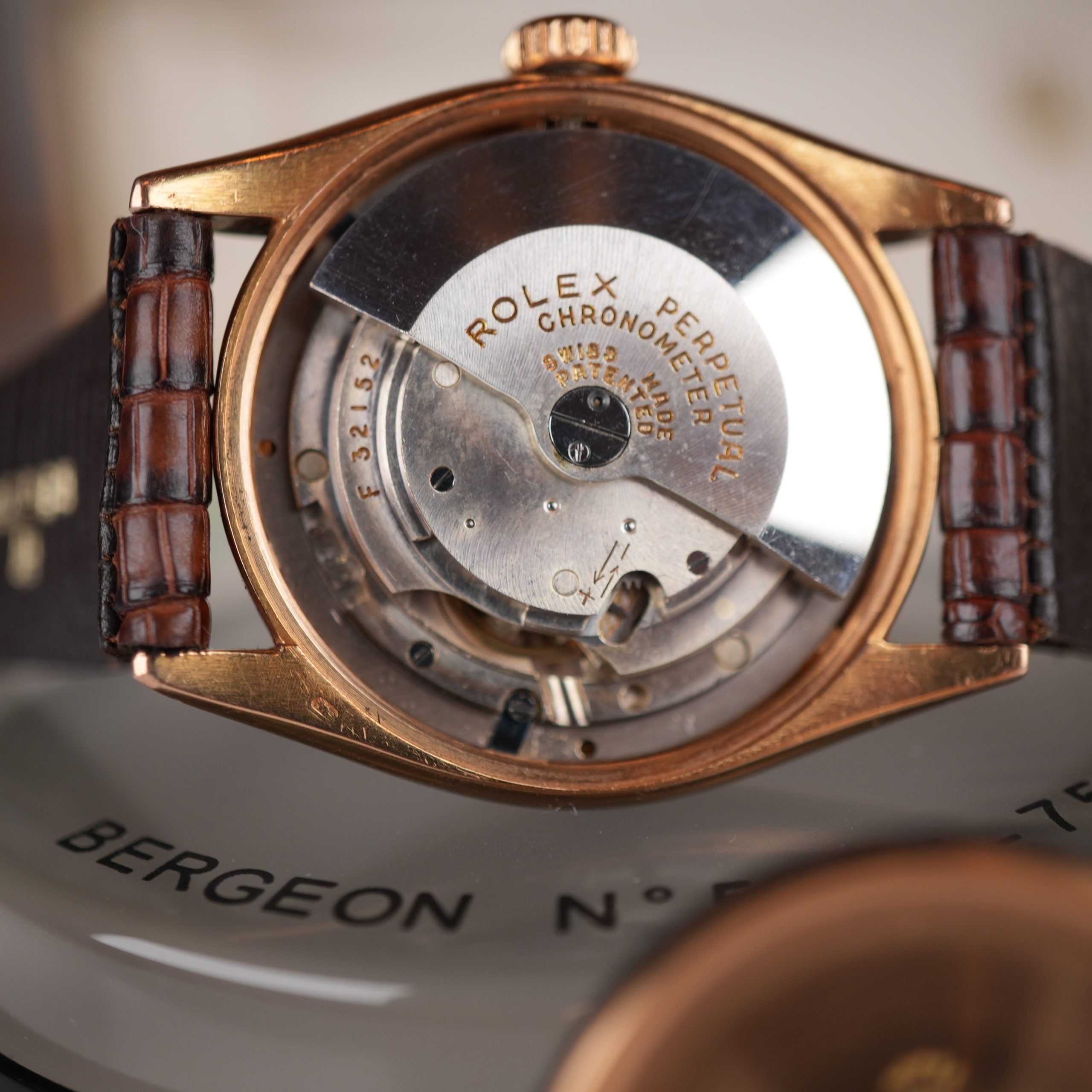 1951 Rolex Oyster Perpetual 6085 Rose Gold Red Officially Honeycomb Dial Unpolished