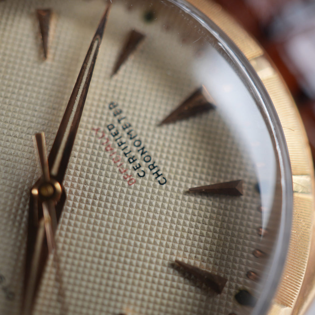 1951 Rolex Oyster Perpetual 6085 Rose Gold Red Officially Honeycomb Dial Unpolished