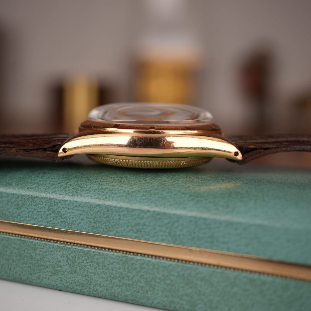 1951 Rolex Oyster Perpetual 6085 Rose Gold Red Officially Honeycomb Dial Unpolished