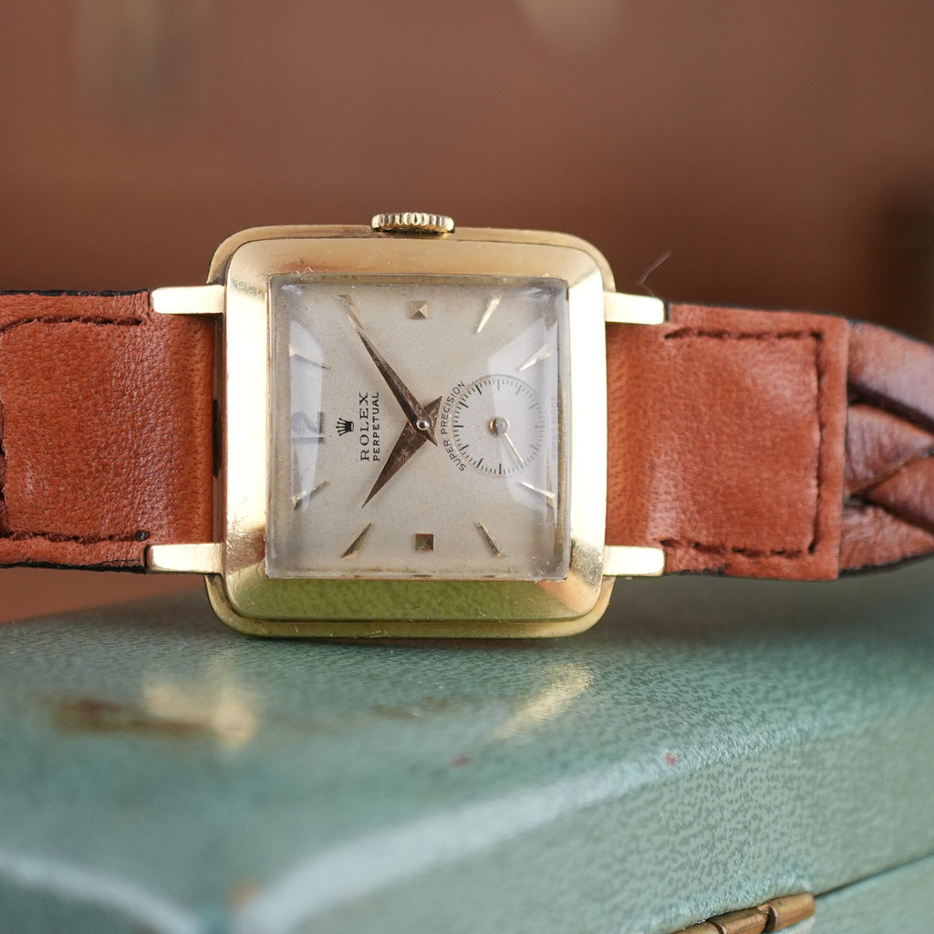 1951 Rolex Precision 4663 Bubbleback Square 18K Gold Factory Dial