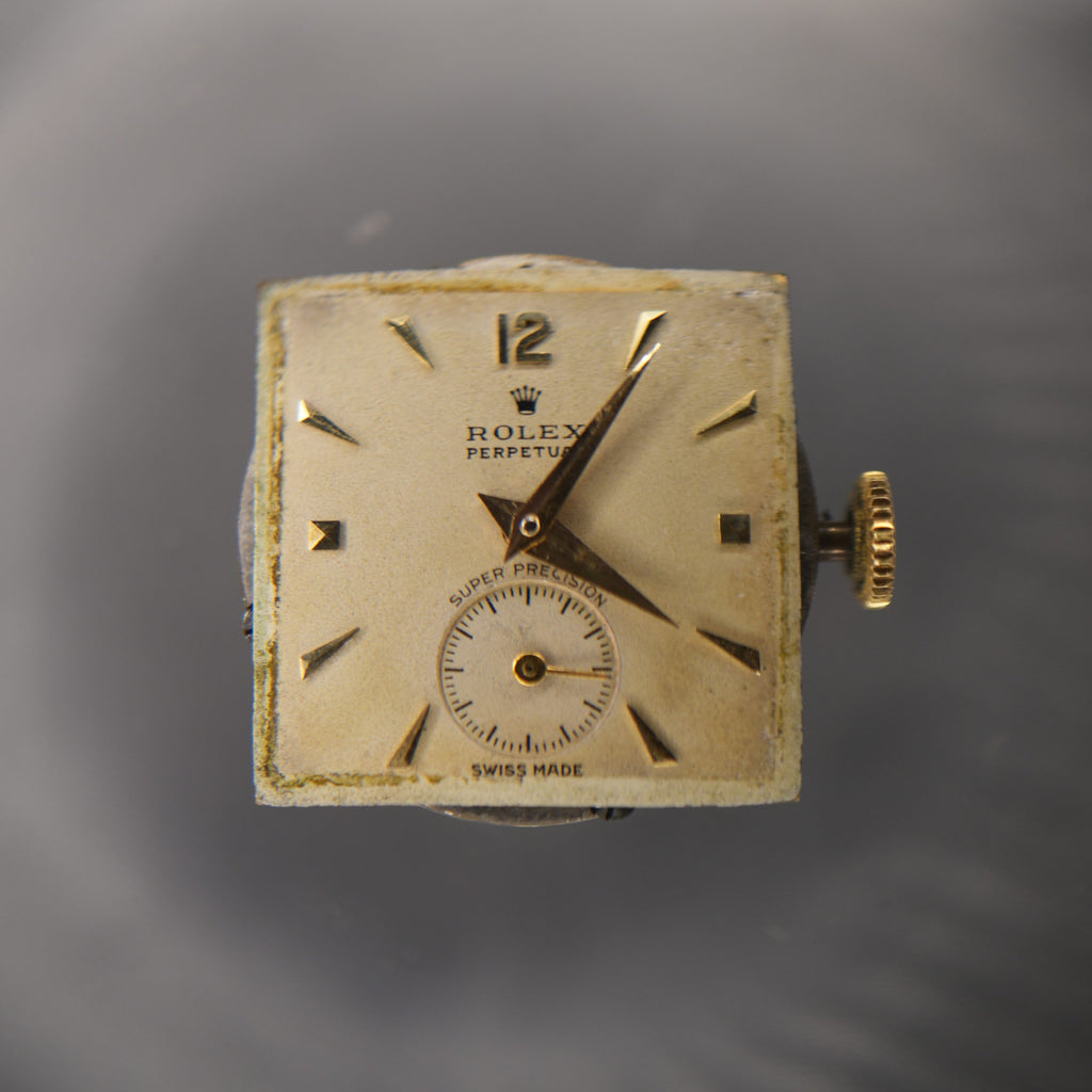 1951 Rolex Precision 4663 Bubbleback Square 18K Gold Factory Dial