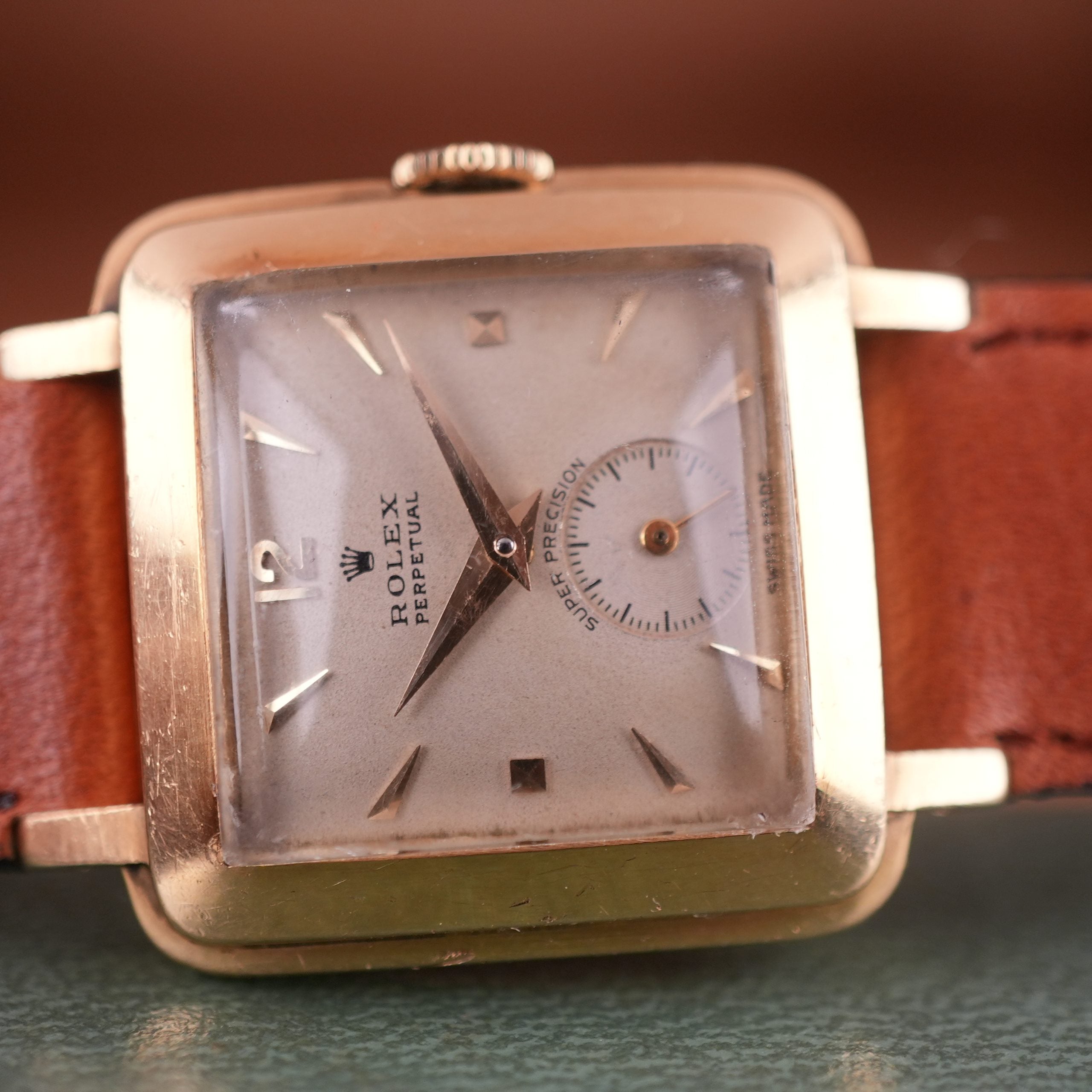 1951 Rolex Precision 4663 Bubbleback Square 18K Gold Factory Dial