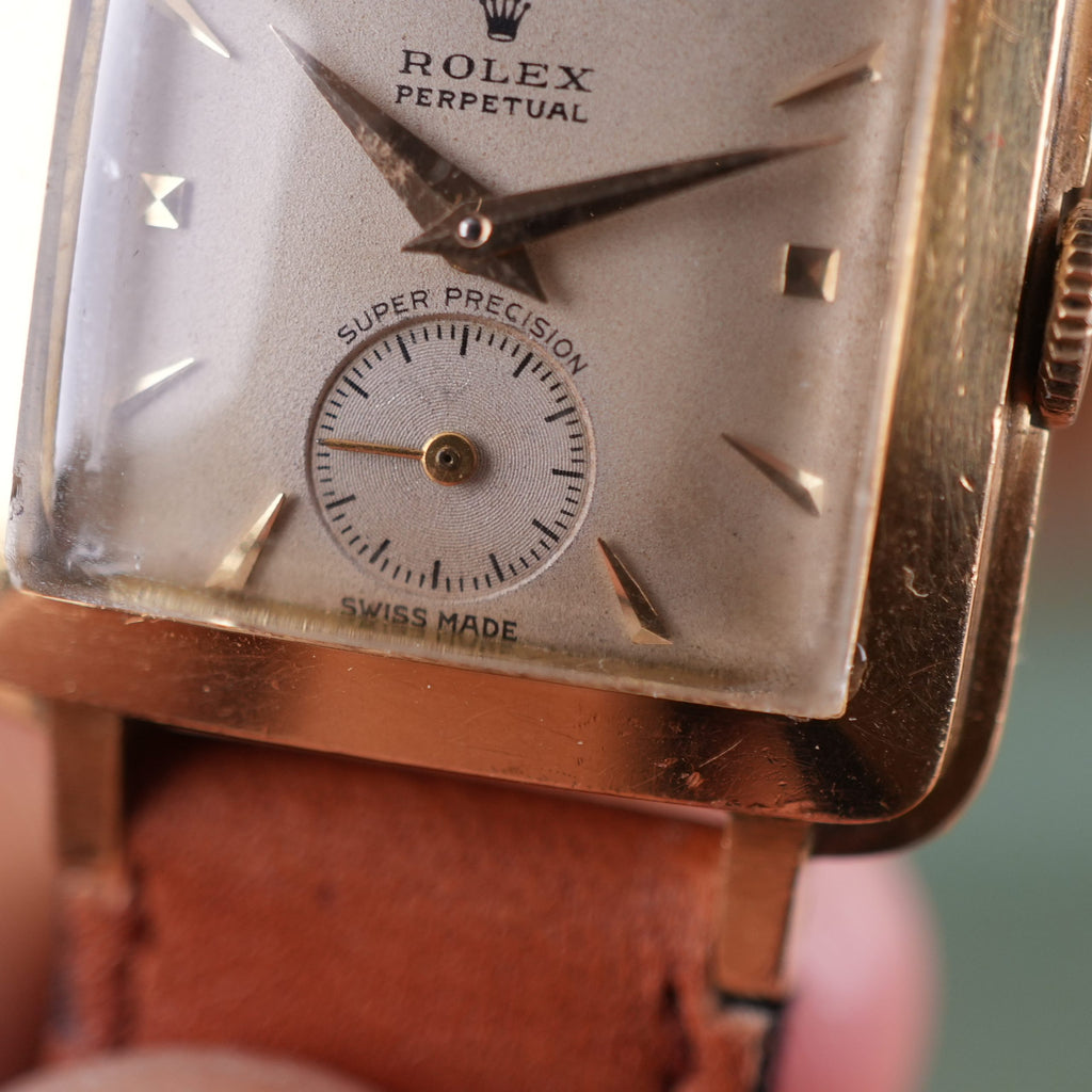 1951 Rolex Precision 4663 Bubbleback Square 18K Gold Factory Dial