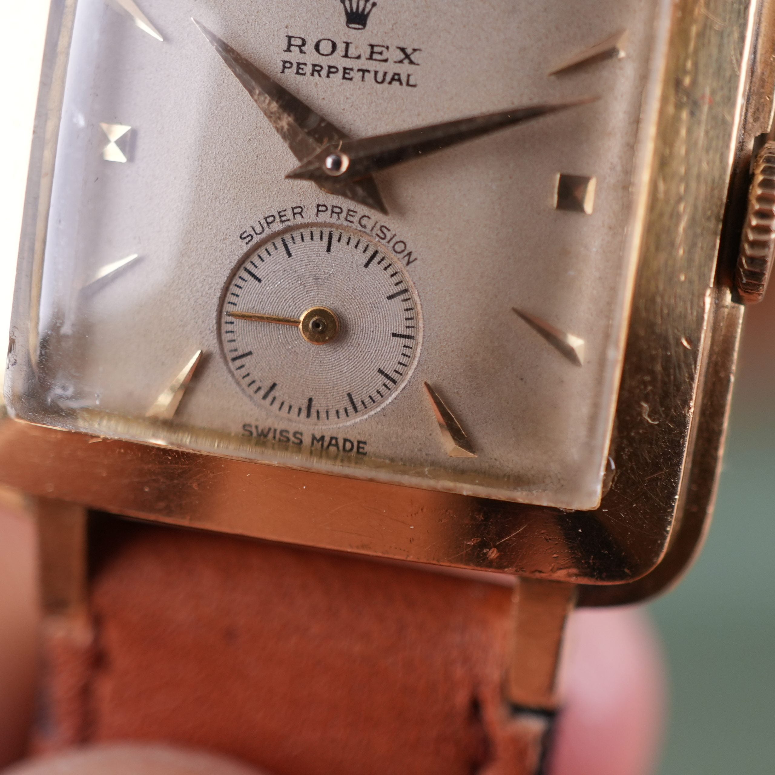 1951 Rolex Precision 4663 Bubbleback Square 18K Gold Factory Dial