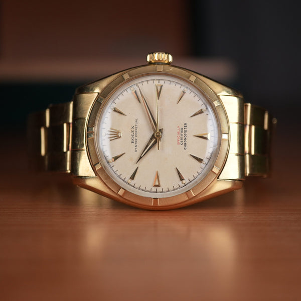1952 Rolex Oyster Perpetual 6085 Red Officially Certified 18k Yellow Gold Expandable Bracelet