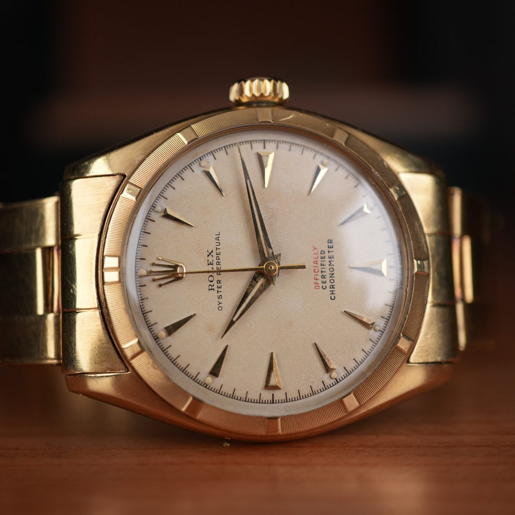 1952 Rolex Oyster Perpetual 6085 Red Officially Certified 18k Yellow Gold Expandable Bracelet