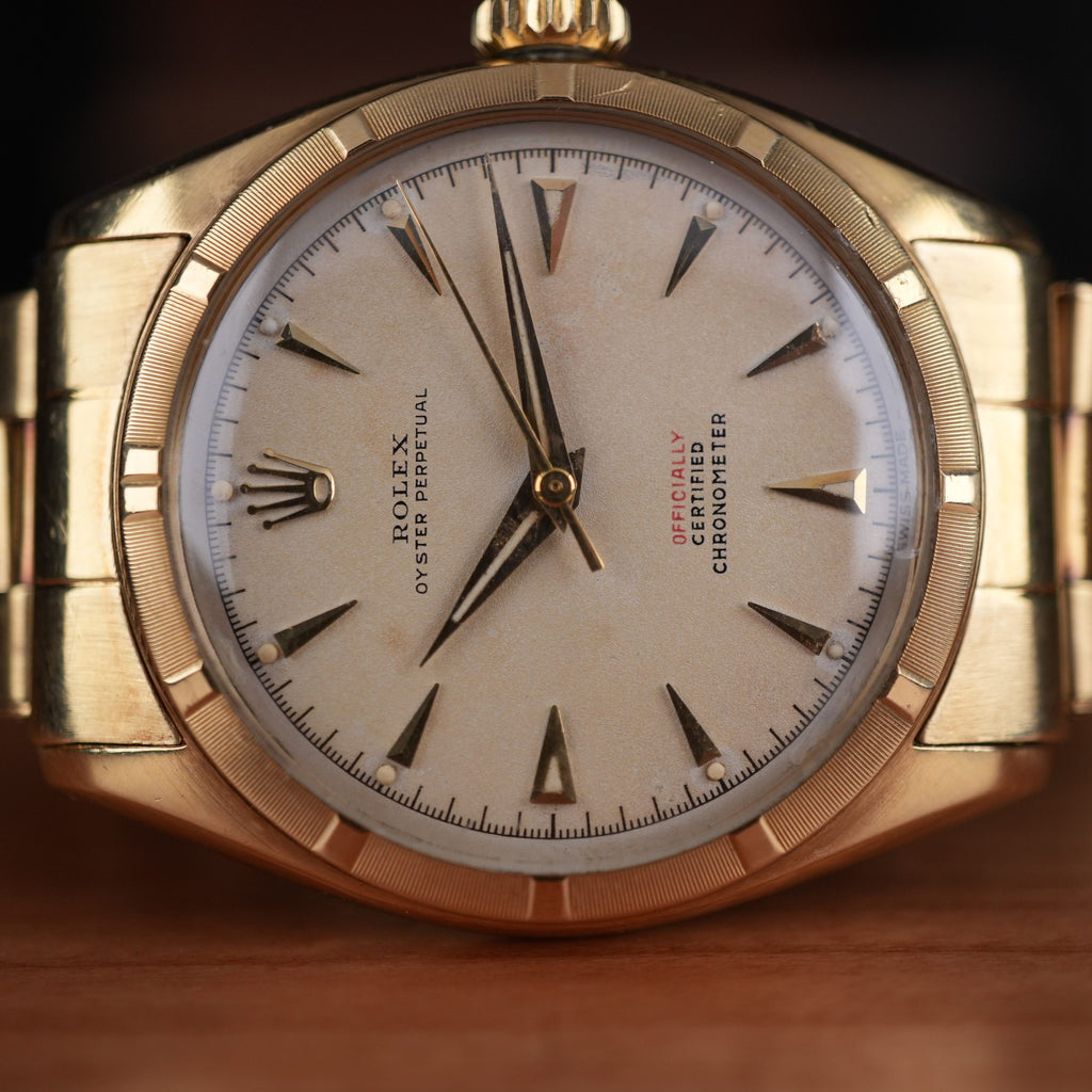1952 Rolex Oyster Perpetual 6085 Red Officially Certified 18k Yellow Gold Expandable Bracelet