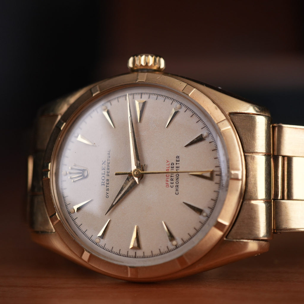 1952 Rolex Oyster Perpetual 6085 Red Officially Certified 18k Yellow Gold Expandable Bracelet