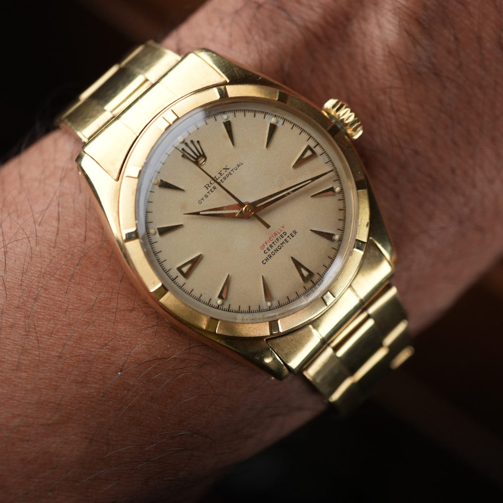 1952 Rolex Oyster Perpetual 6085 Red Officially Certified 18k Yellow Gold Expandable Bracelet