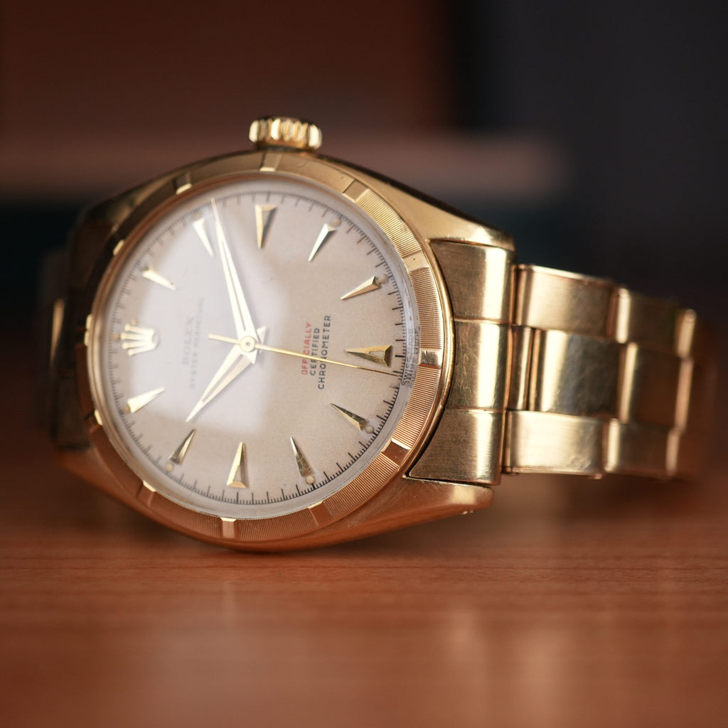 1952 Rolex Oyster Perpetual 6085 Red Officially Certified 18k Yellow Gold Expandable Bracelet