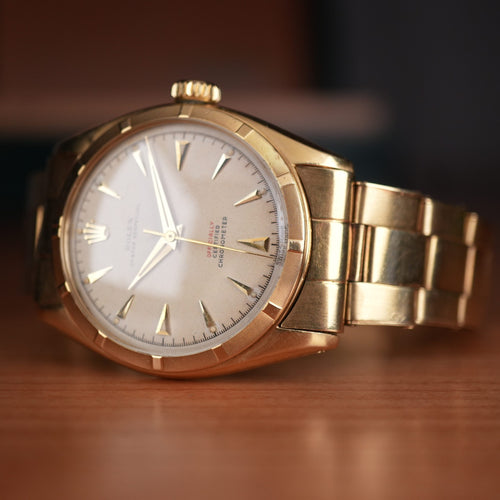 1952 Rolex Oyster Perpetual 6085 Red Officially Certified 18k Yellow Gold Expandable Bracelet