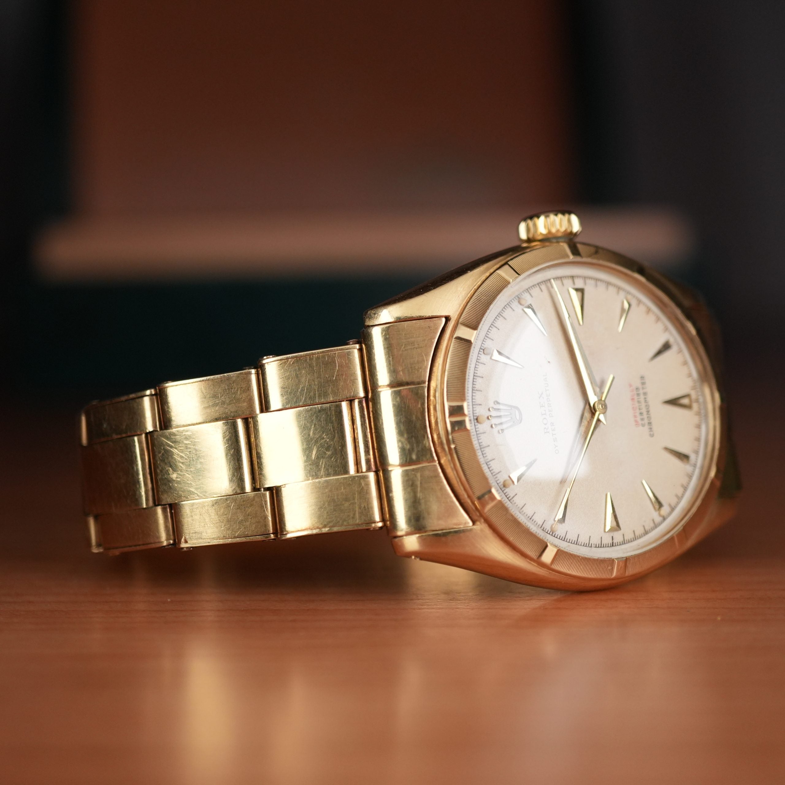 1952 Rolex Oyster Perpetual 6085 Red Officially Certified 18k Yellow Gold Expandable Bracelet