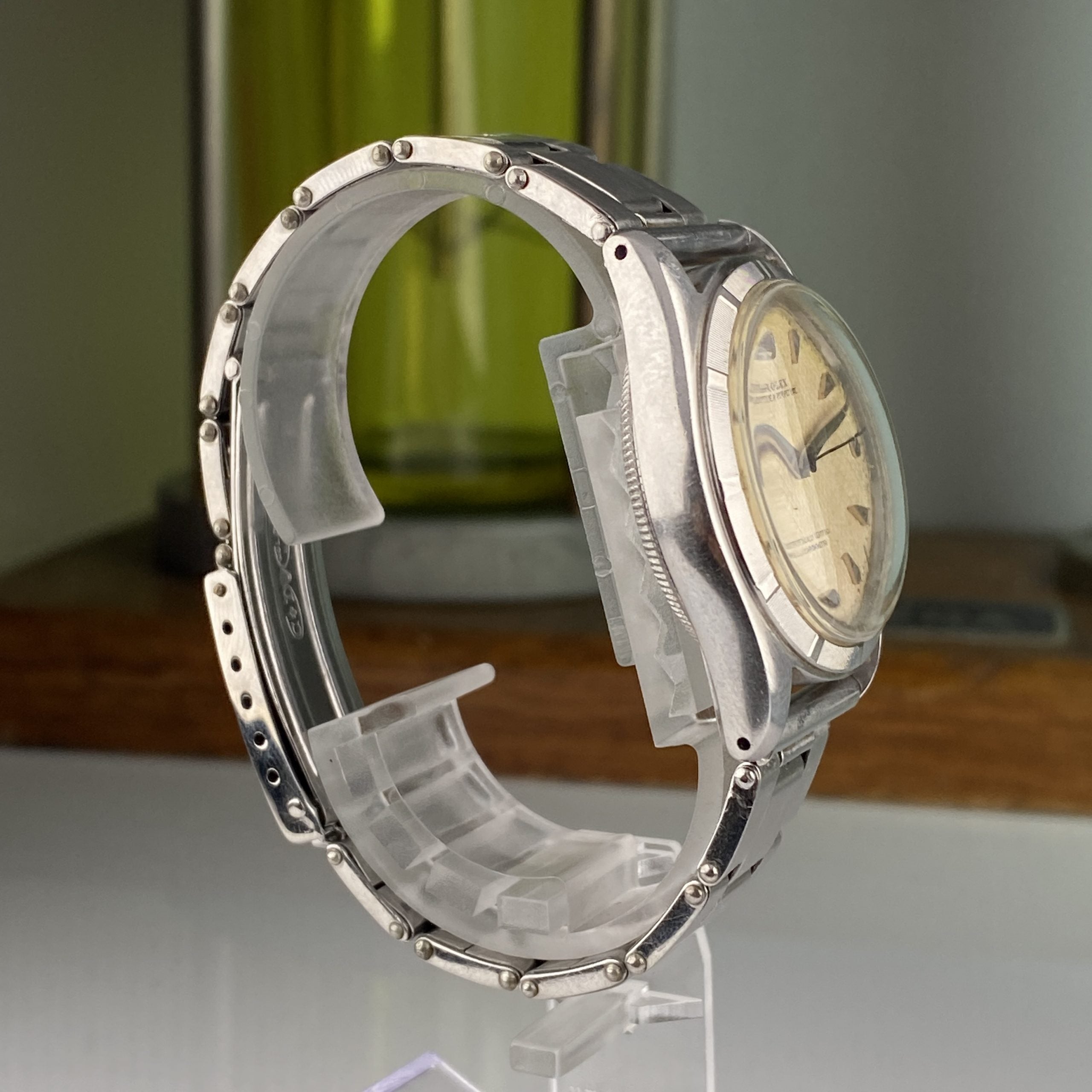 1952 Vintage Rolex Oyster Perpetual 6107 Big Bubble back Waffle teardrop Rare Dial