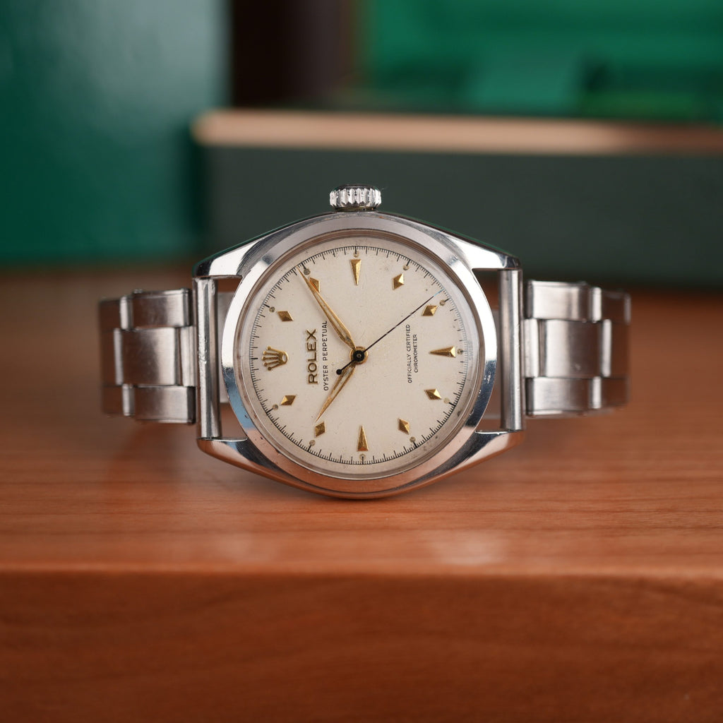 1953 Rolex Oyster Perpetual 6084 Very Early Production with Rare Diamond Shaped Marker Radium Factory Dial