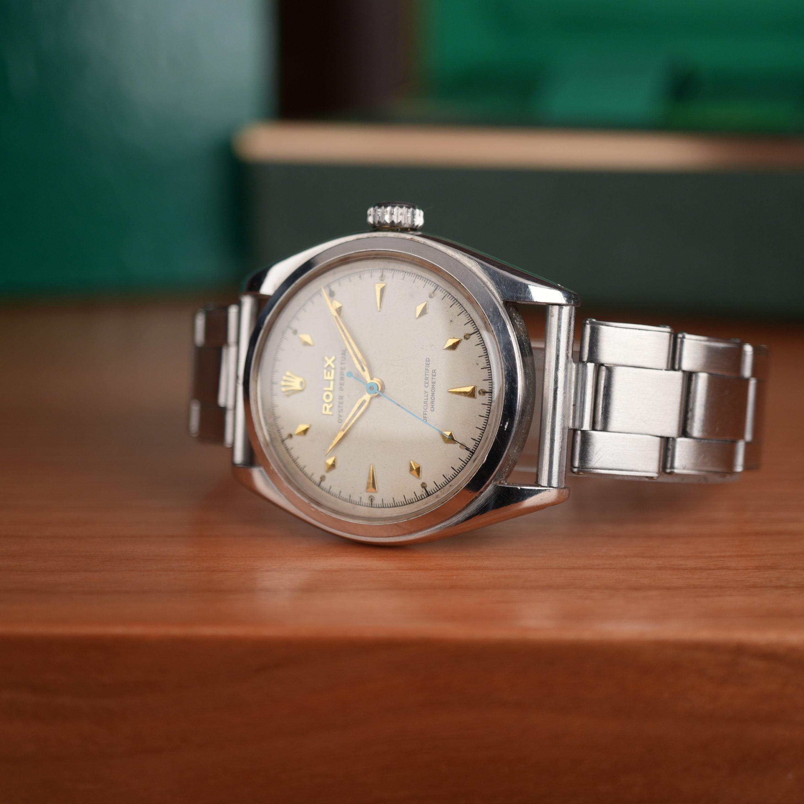 1953 Rolex Oyster Perpetual 6084 Very Early Production with Rare Diamond Shaped Marker Radium Factory Dial