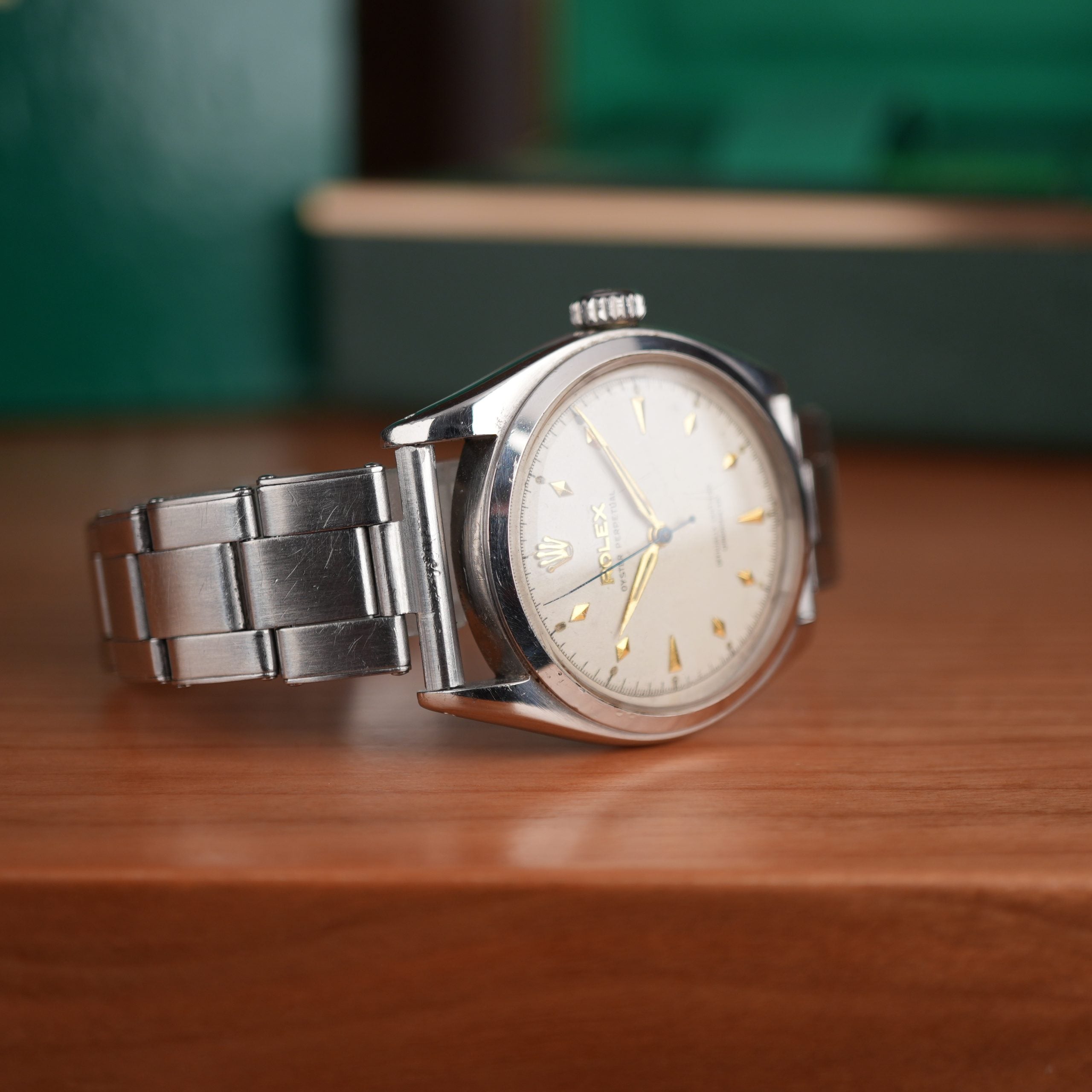 1953 Rolex Oyster Perpetual 6084 Very Early Production with Rare Diamond Shaped Marker Radium Factory Dial