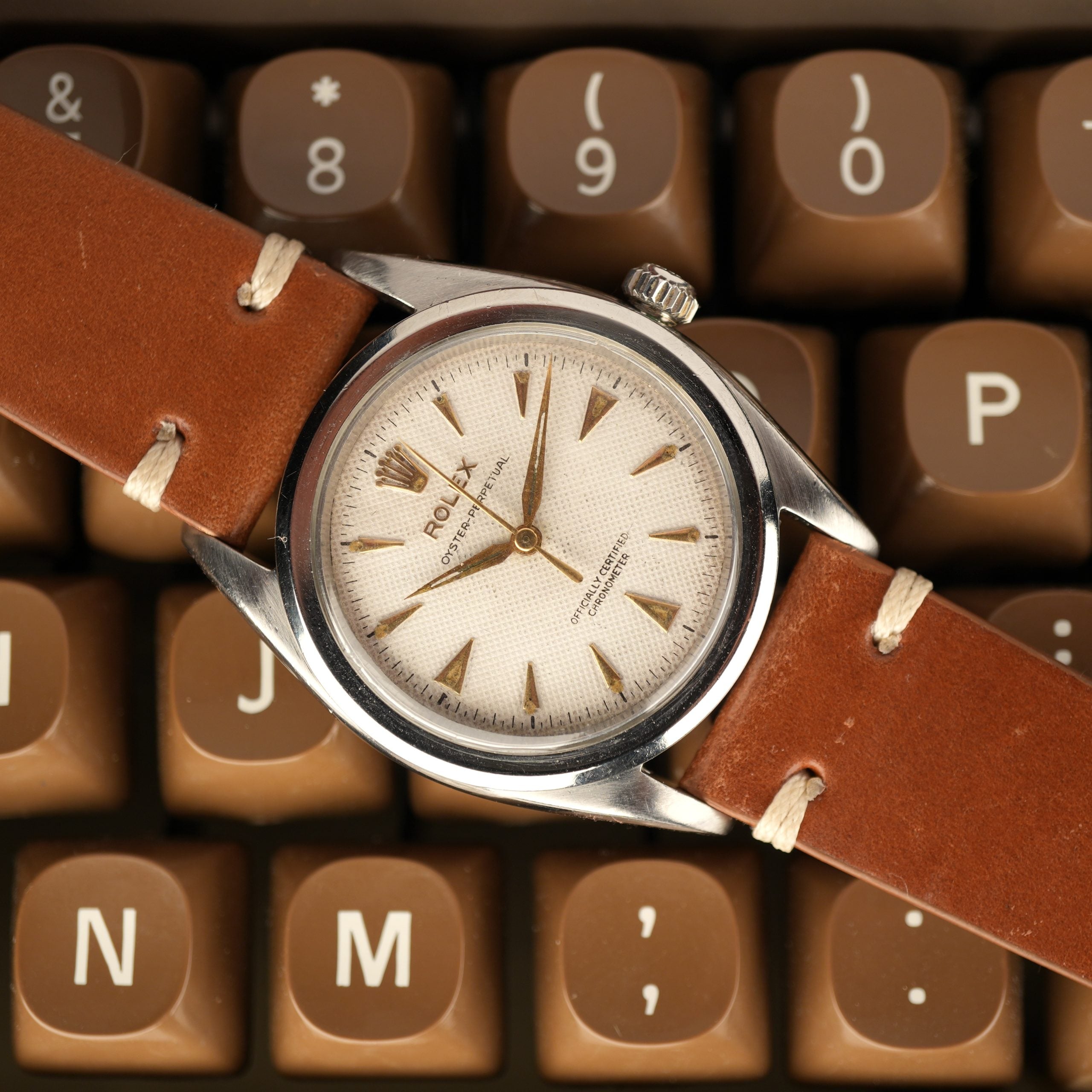 1953 Rolex Oyster Perpetual 6206/84 Waffle Dial Flat Bezel 36mm