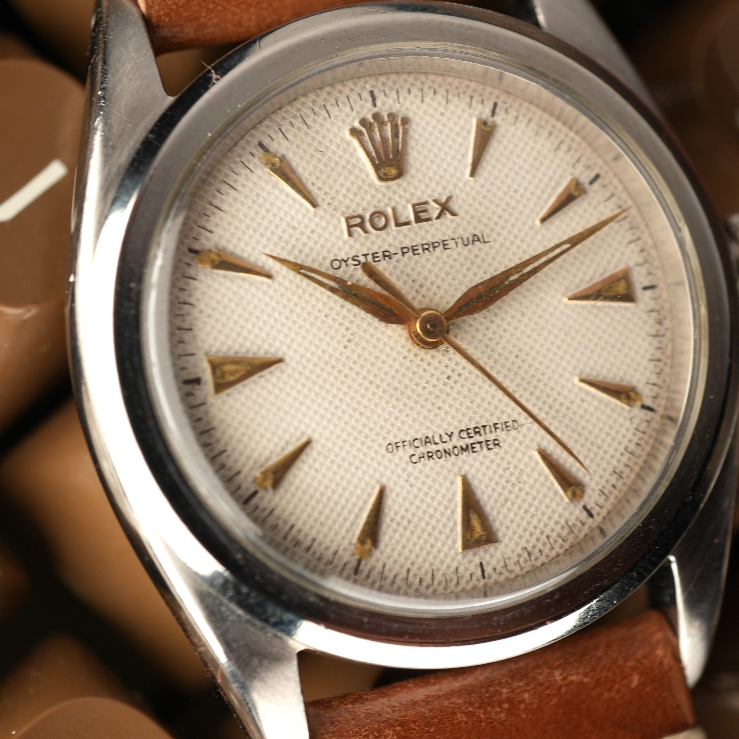 1953 Rolex Oyster Perpetual 6206/84 Waffle Dial Flat Bezel 36mm