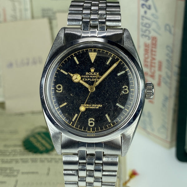 1956 Vintage Rolex Explorer 6610 Fist Edition Gilt Dial With Box & Papers Complete Set