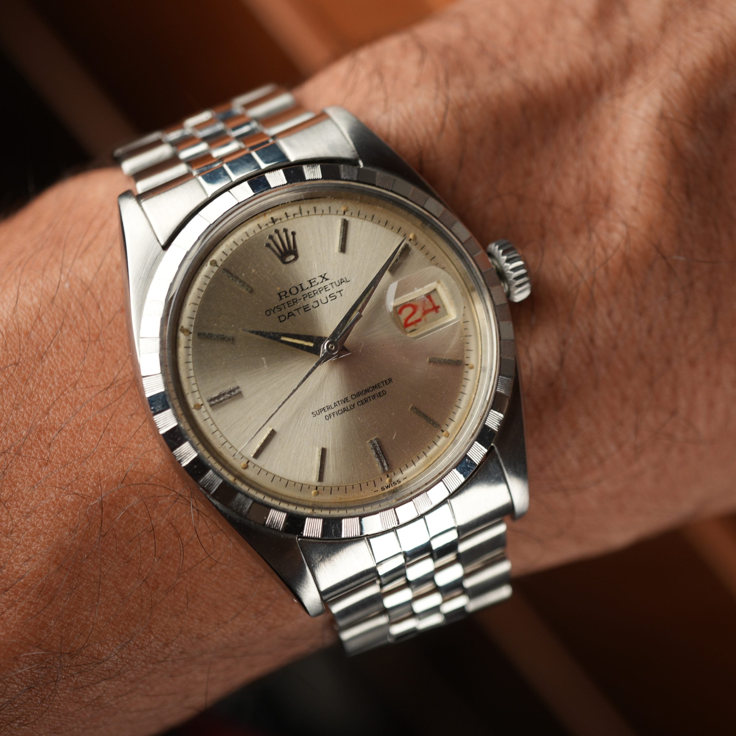 1957 Rolex Datejust 6605 Stainless Steel Pie Pan Dial with Roulette Date Wheel Full Set with Rare Box & Papers