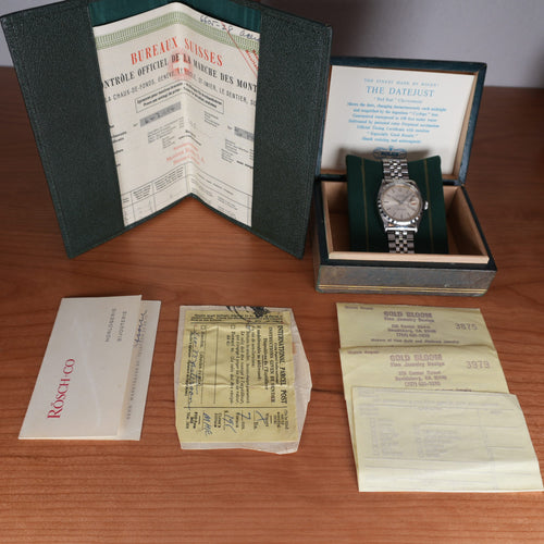 1957 Rolex Datejust 6605 Stainless Steel Pie Pan Dial with Roulette Date Wheel Full Set with Rare Box & Papers