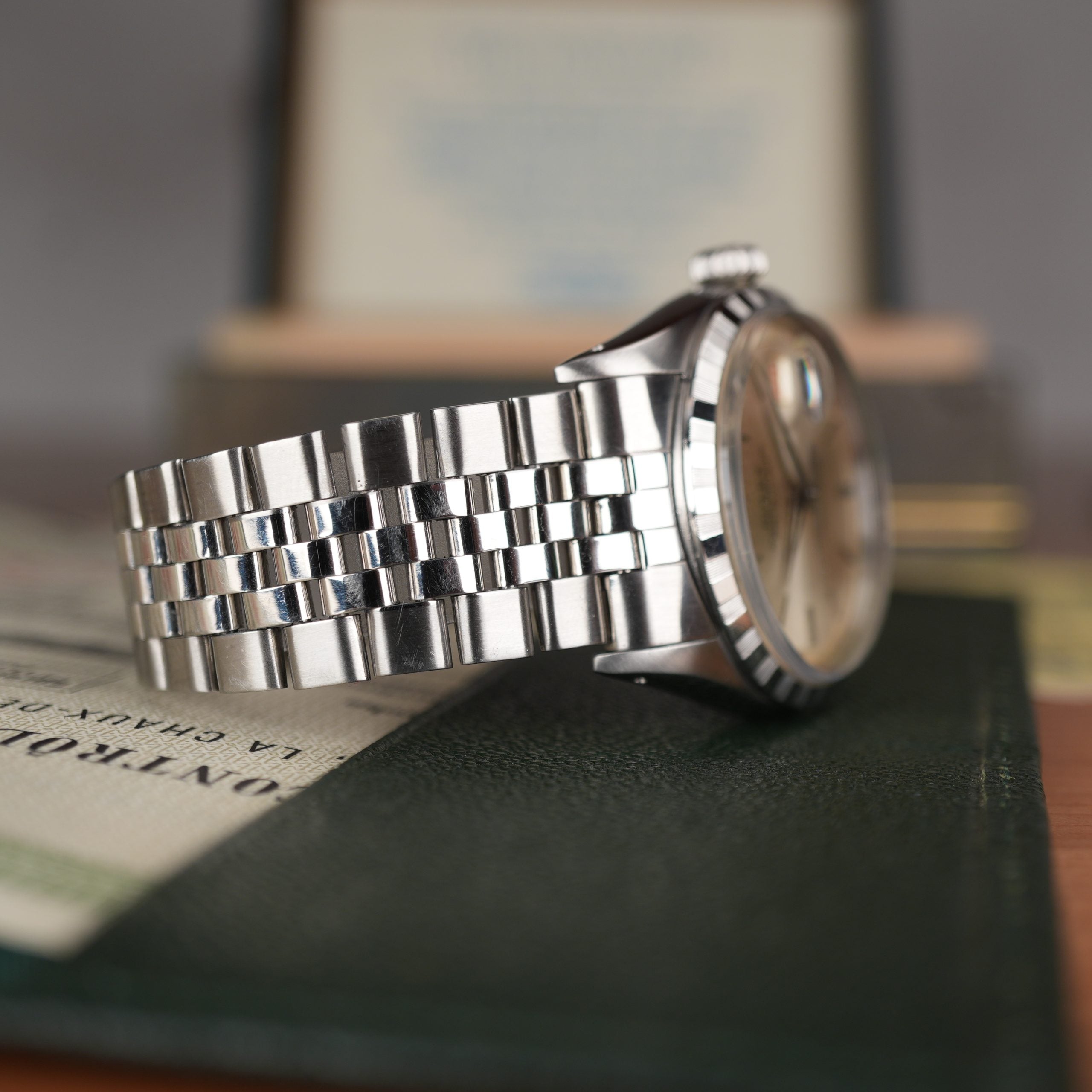 1957 Rolex Datejust 6605 Stainless Steel Pie Pan Dial with Roulette Date Wheel Full Set with Rare Box & Papers