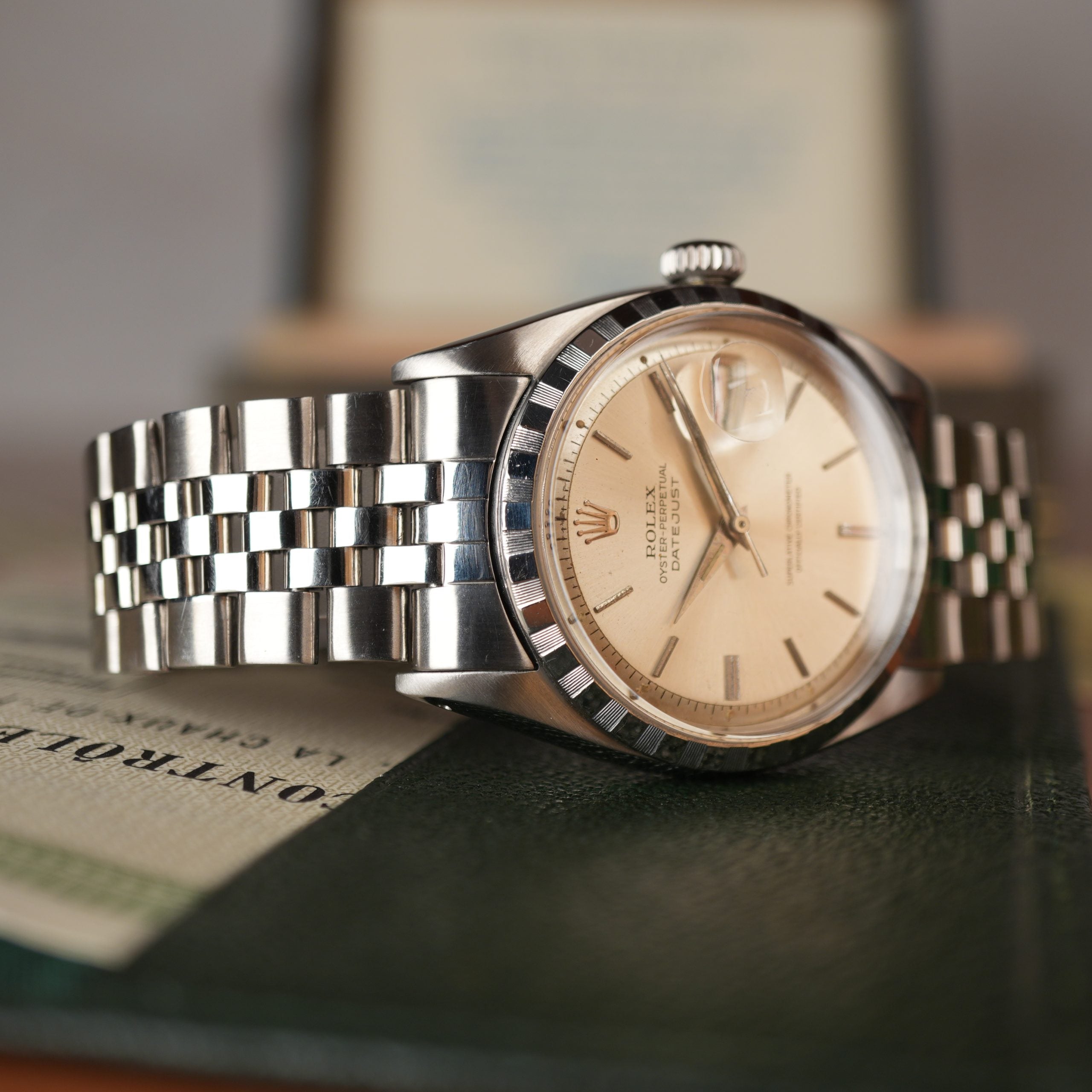 1957 Rolex Datejust 6605 Stainless Steel Pie Pan Dial with Roulette Date Wheel Full Set with Rare Box & Papers