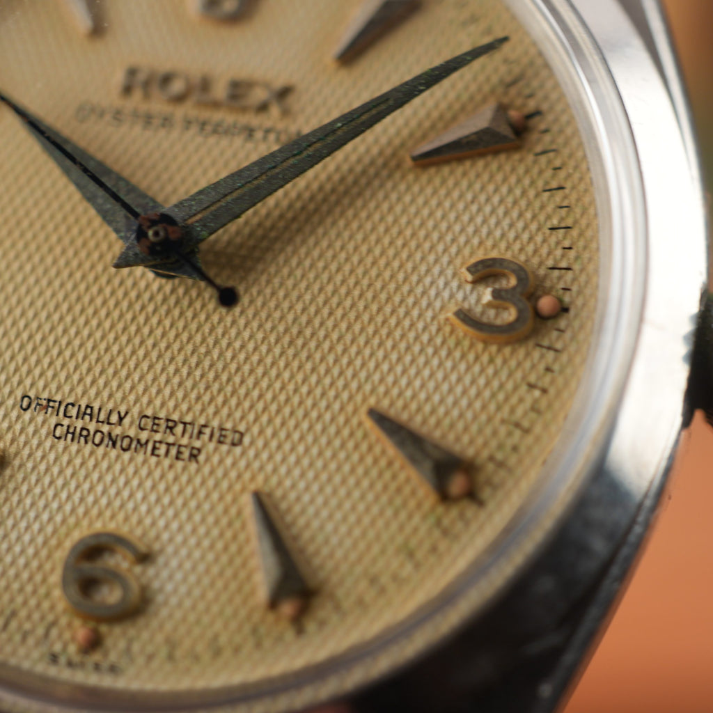 1957 Rolex Oyster Perpetual 6564 Explorer Honeycomb Radium Waffle Dial 34mm with Box