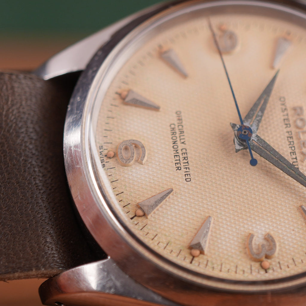 1957 Rolex Oyster Perpetual 6564 Explorer Honeycomb Radium Waffle Dial 34mm with Box